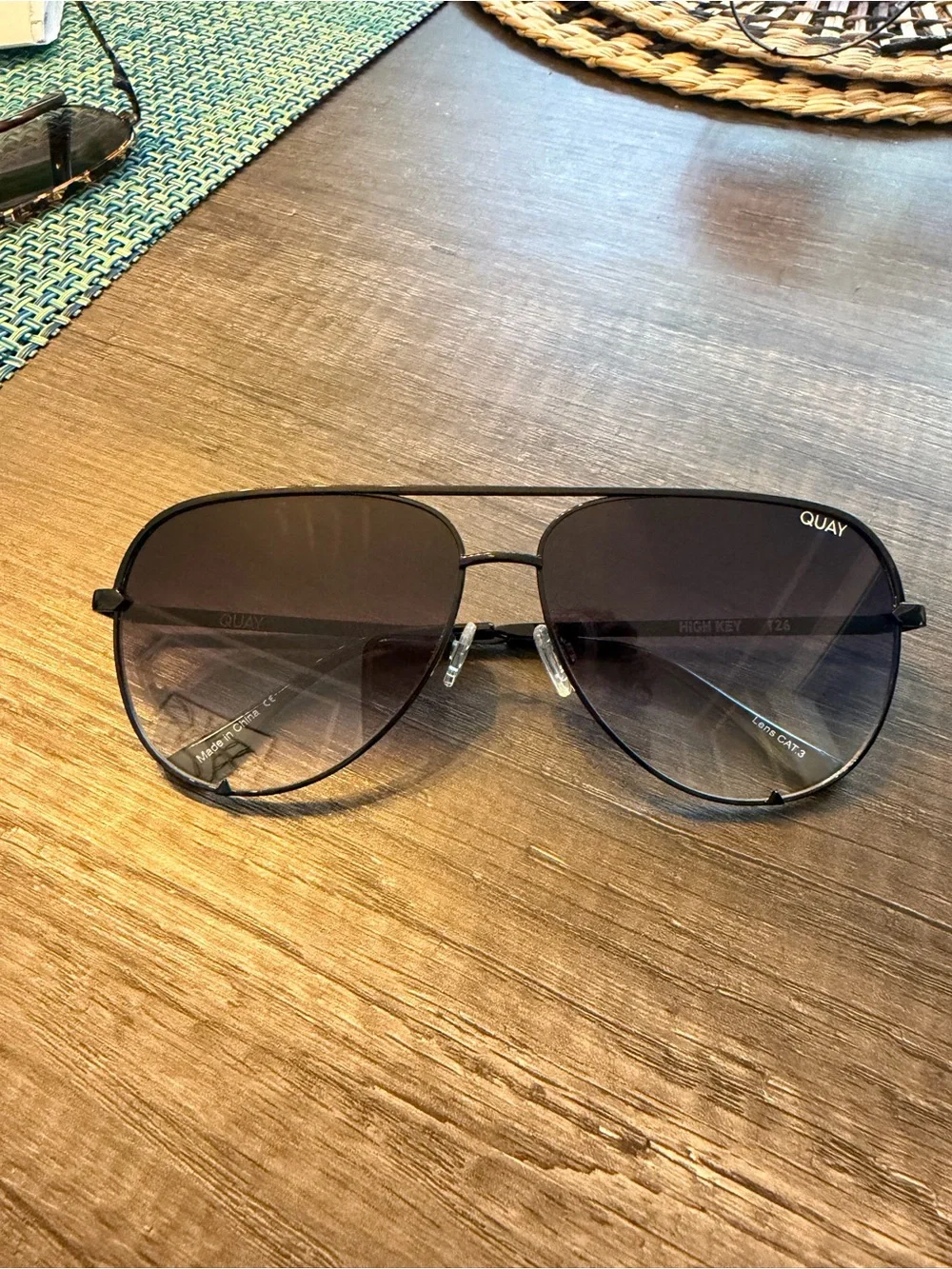 Quay Australia High Key Black Aviator Sunglasses Gradient Lens